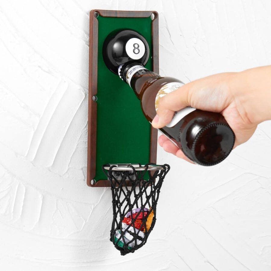 Magnetische biljartbol flesopener wandopener met kapverzamelaar verjaardagscadeau voor biljartliefhebbers bierliefhebbers en mannen als decoratie voor de keuken hofbar (flanel)