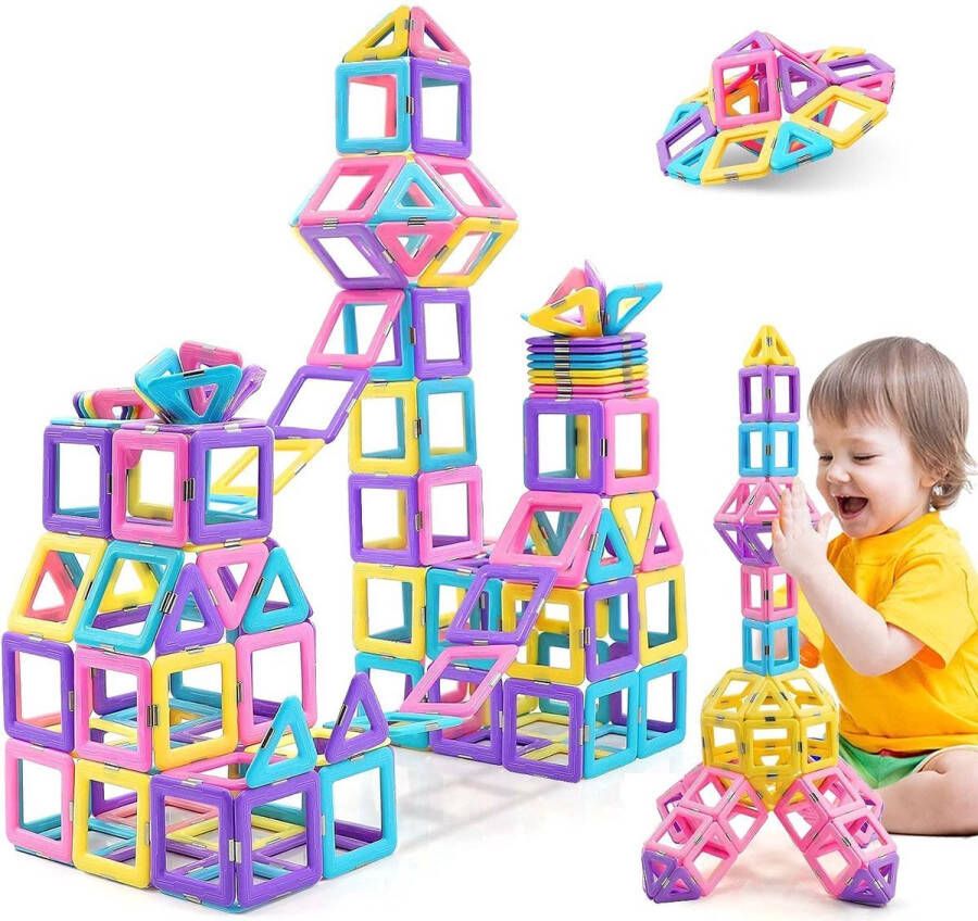 Magnetische bouwstenen Pastel blokken tegels 80 delige bouw set bouwblokken montesori constructie educatieve bouwset montessori bouwen magneet bouw blokken magical magnets magnetisch constructie montessorri magical magneten