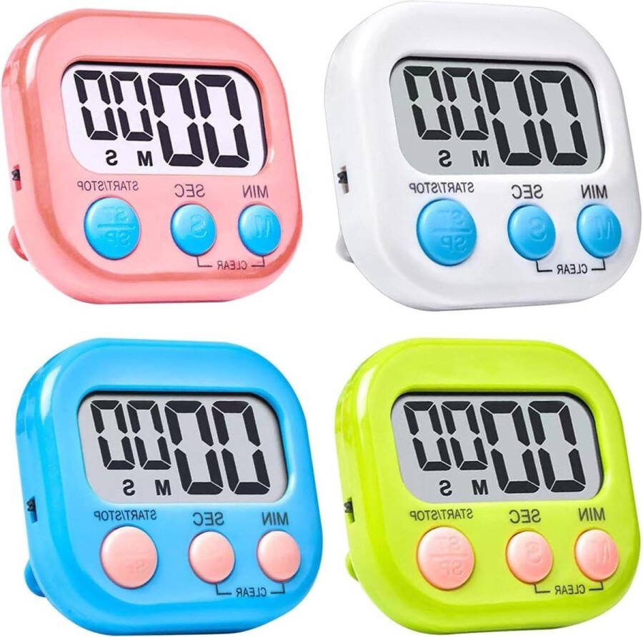 Magnetische digitale keukenwekker timer klok 4 stuks afteltimer stopwatch voor koken oefening training luid alarm met groot display kookwekker digitaal