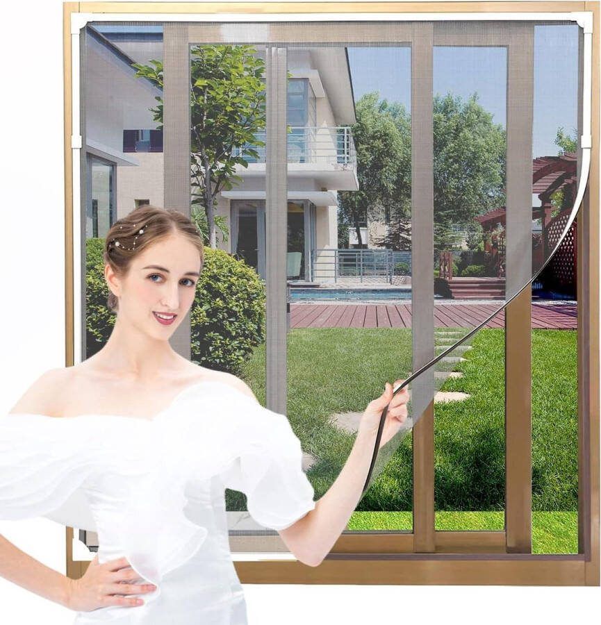 Magnetische raamhorren houden insecten buiten 120 x 130 cm doe-het-zelf vliegengaas muggennet ramen wit PVC-frames grijs glasvezelraamscherm Raamscherm