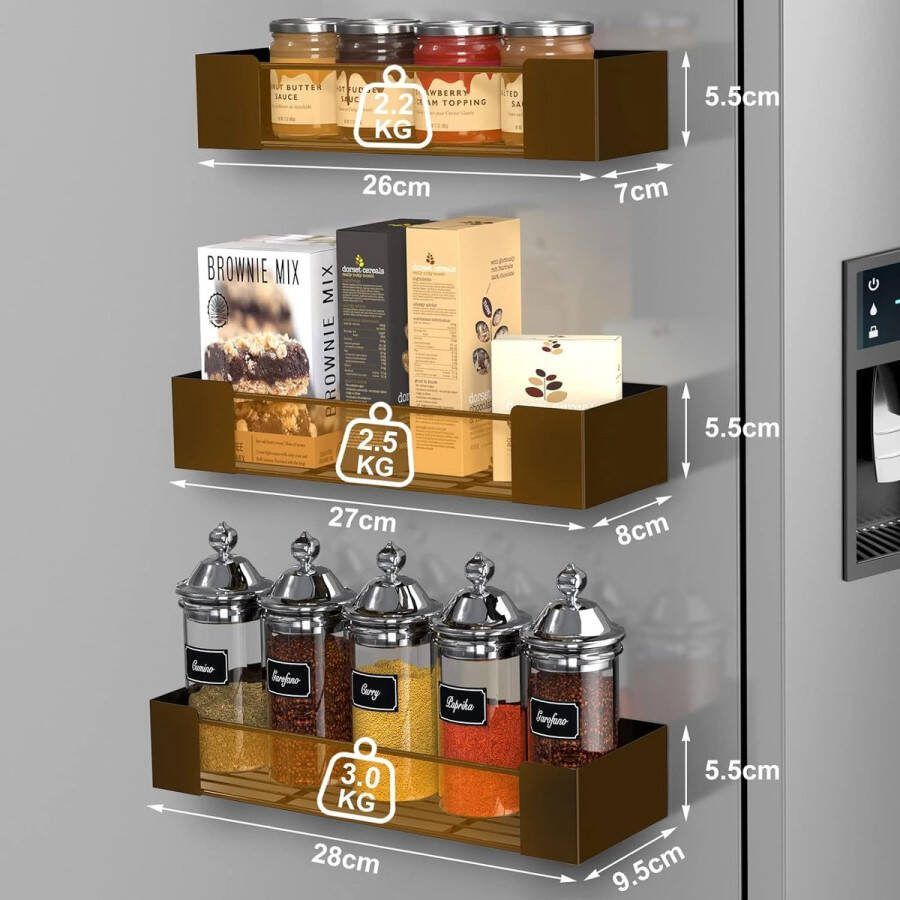Magnetische Spice Rack 3 Pack Koelkast Magnetische Plank Kruiden Organizer en Opslag Magnetische Kruidenpot Houder