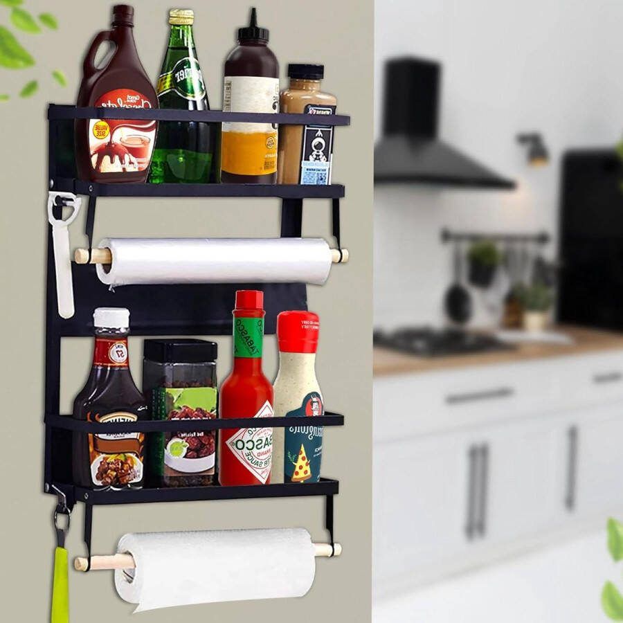 Magnetische Spice Rack Organisers voor Koelkast Kruidenpotjeshouder met Keukenrolhouder