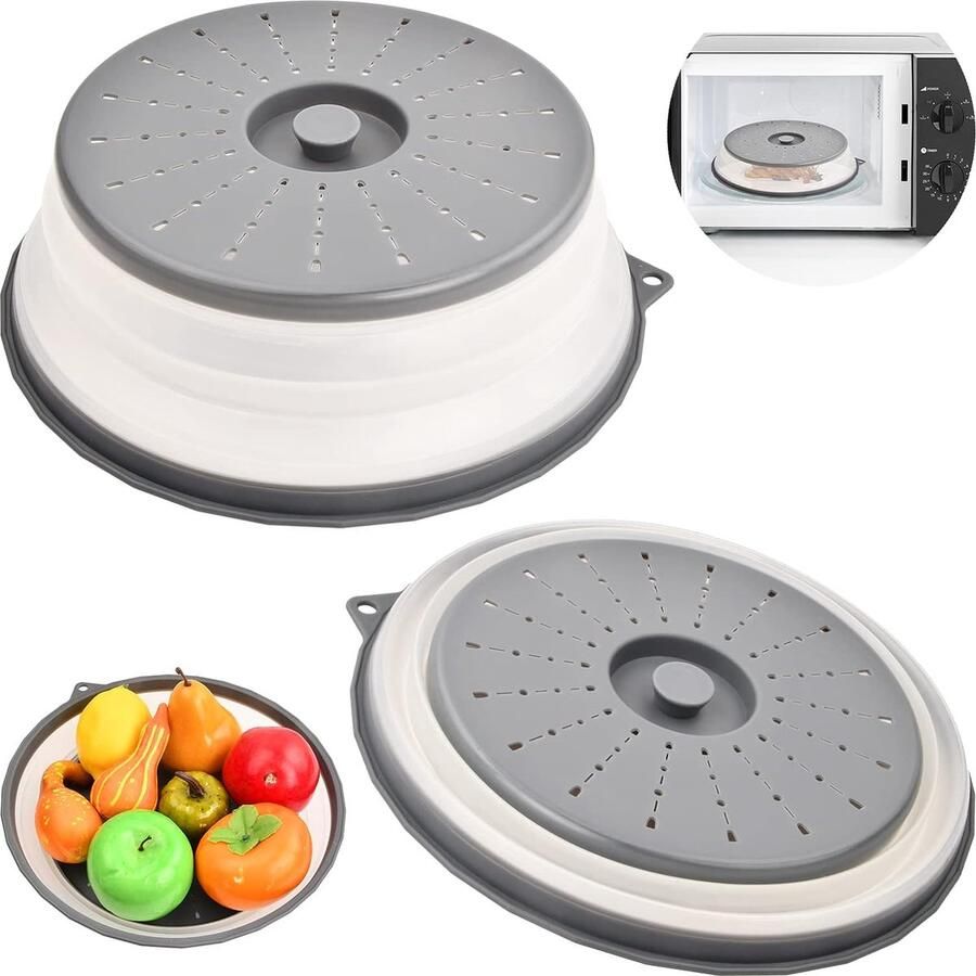 Magnetronafdekking 2 stuks opvouwbare magnetronafdekking met 2 haken voor de magnetron voorkomt spatten ook als groente fruitfiltermand voedselconservering