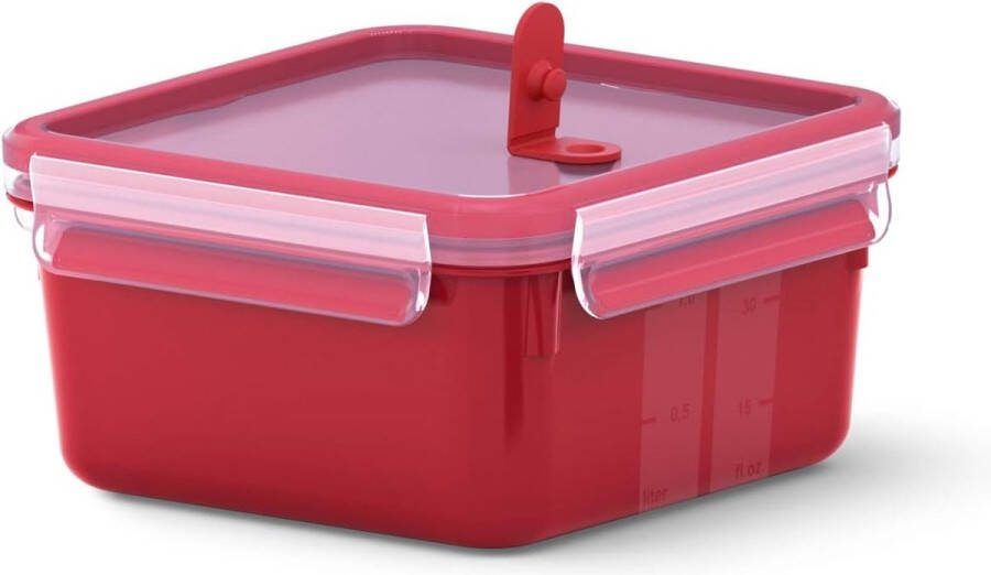 Magnetronventiel 1 3 L vierkante lunchbox met geïntegreerde maatverdeling rood transparant