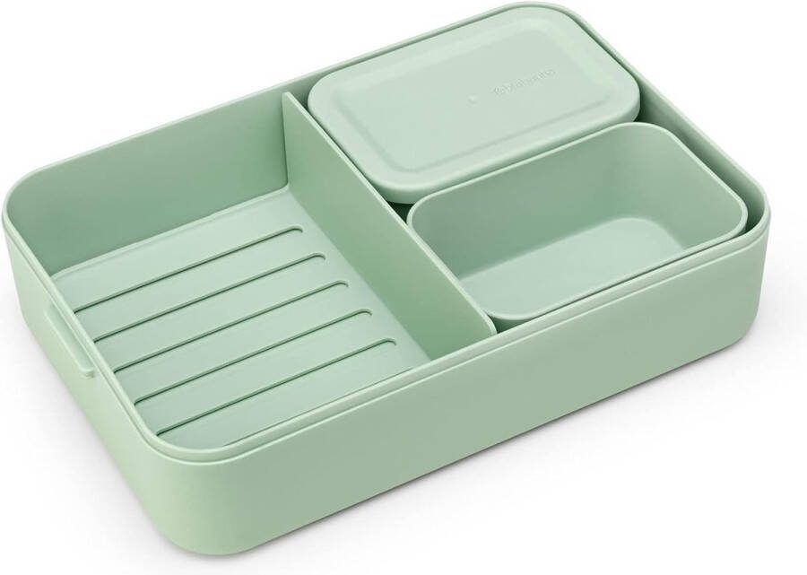 Make & Take Bento Lunchbox Groot Uitneembare Vakjes voor Voedselscheiding Deksel met Clips Geschikt voor Diepvries Vaatwasser- & Magnetronbestendig Jade Green 26 x 17 x 6 cm