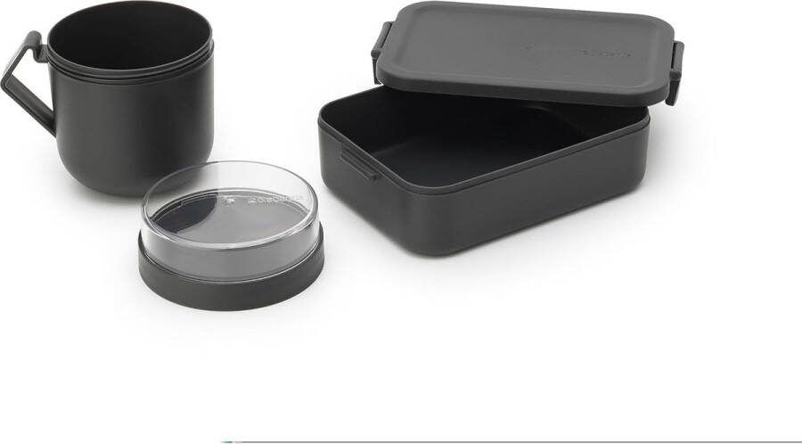 Make & Take Lunch Set van 2: Soepbeker 0.6L + Broodtrommel M Ruimte voor 2 Boterhammen Lekvrije Mok Geschikt voor Diepvries Vaatwasser- & Magnetronbestendig Dark Grey