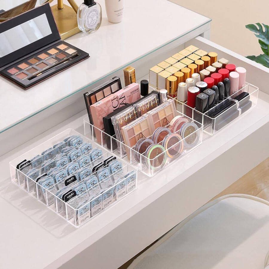 Make-up board organizer oogschaduw organizer 7 vakken organizer voor oogschaduw-palet lippenstift compact rouge-rek (transparant)