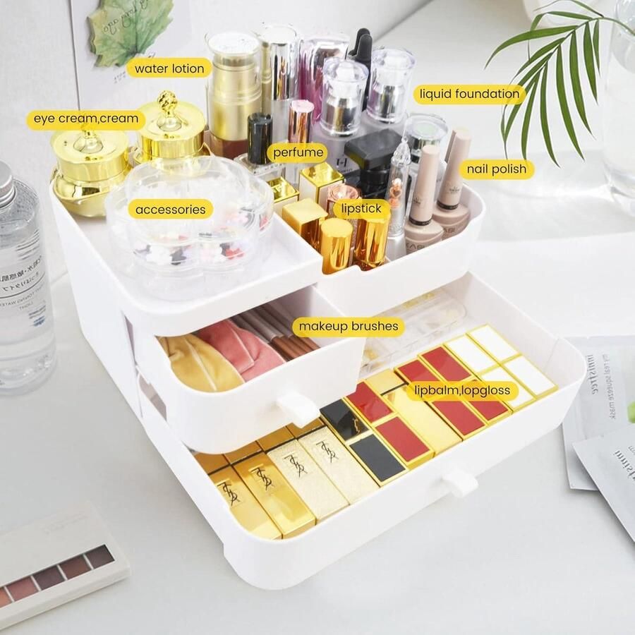Make-up Borstel Opslag Badkamer Kaptafel Acryl Organizer met Laden voor Nagellak Lippenstift Wit