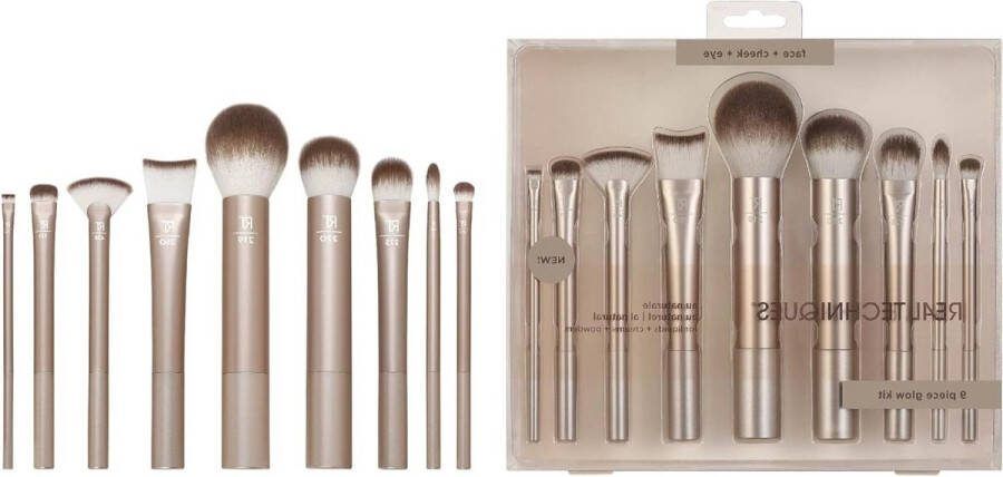 Make-up Brush Kit voor foundation poeders en concealers premium kwaliteit gezichtsborstels 9-delige set goud