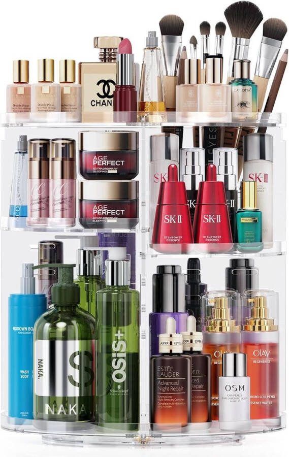 Make Up Cosmetic Organiser 360° Rotation Cosmetic Storage Box Skincare Organiser for Lipstick Makeup Brush Eyeliner Nail Gel Perfume Suitable as a Gift Transparent