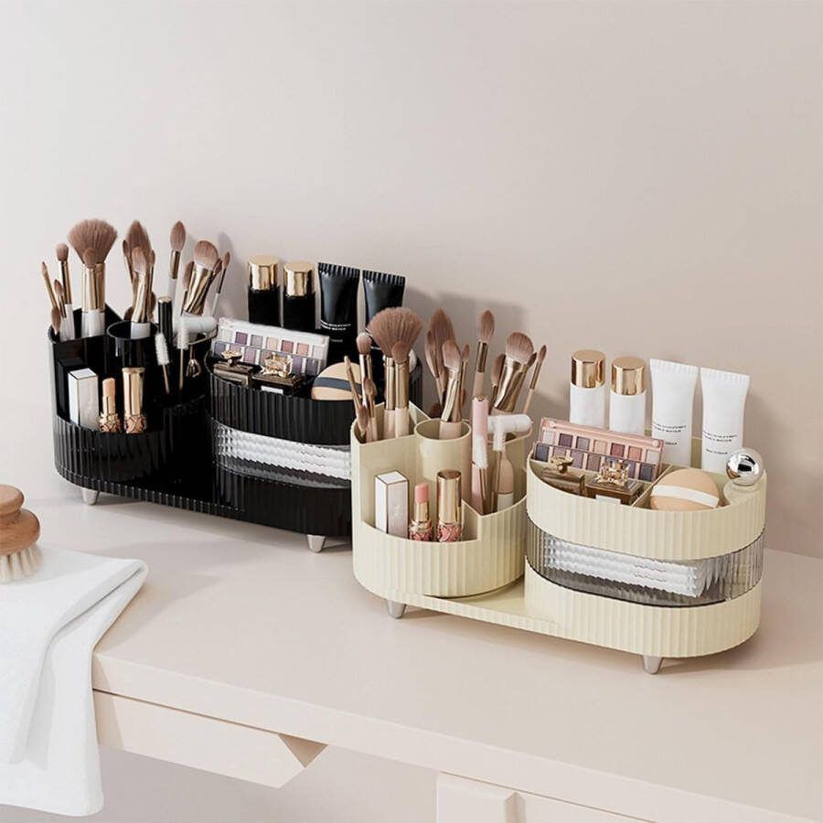 Make-up cosmetica-organizer 360° draaibare make-upkwastenorganizer grote capaciteit cosmetica-opslag met laden make-up-organizer voor kaptafel slaapkamer badkamer (zwart)