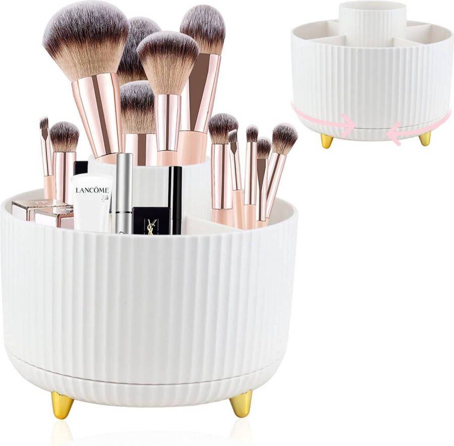 Make-up cosmetica-organizer 360 graden draaibaar beauty-organizer make-up-opbergdoos voor mascara lippenstift nagellak opbergdoos voor dresser badkamer slaapkamer (wit)