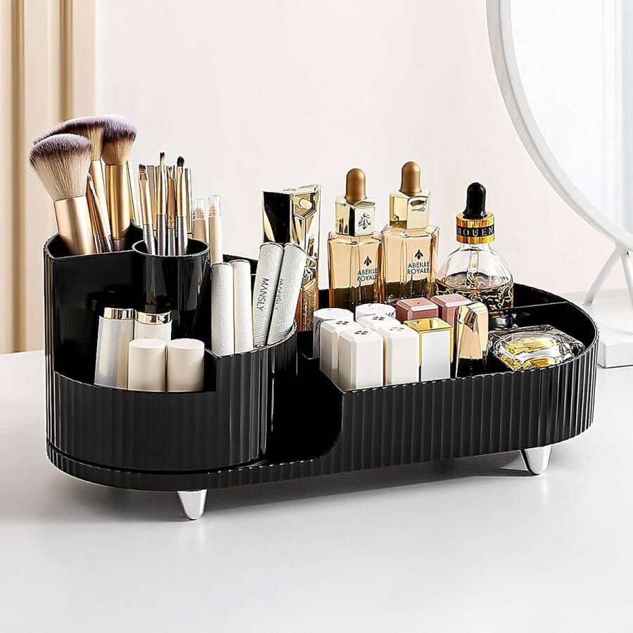 Make-up cosmetica-organizer 360 graden draaibare beauty-organizer multifunctionele cosmetica-opslag voor kaptafel badkamer en slaapkamer (elegant zwart)