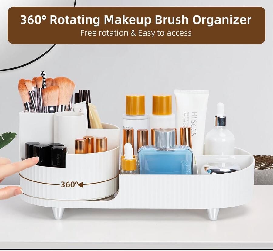 Make-up cosmetica-organizer 360 graden draaibare beauty-organizer multifunctionele cosmetica-opslag voor kaptafel badkamer en slaapkamer wit