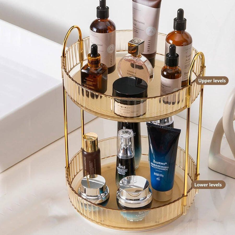 Make-up cosmetica-organizer 360 graden draaibare make-uptafel-organizer beauty-organizer make-up opslag voor slaapkamer badkamer (goud 2 standen)