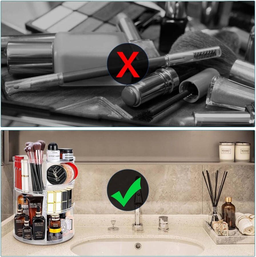 Make-up cosmetica-organizer beauty-organizer 360 graden draaibaar 7 verstelbare niveaus grote capaciteit make-up-organizer make-up-opslag cosmeticatendoos voor dressoir slaapkamer badkamer