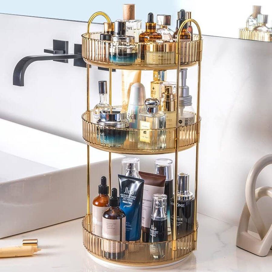 Make-up Cosmetische Organisator 360° Draaibaar Badkamer Dressoir Slaapkamer Cosmetische Vitrinekasten Opbergdoos Desktop Schoonheidsopslag Kaptafel Huidverzorging Aanrecht Organizer (Goud)
