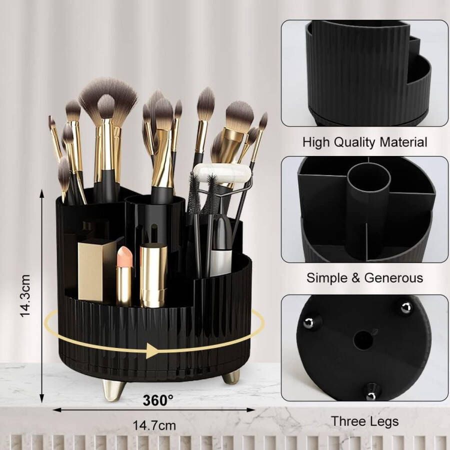 Make-up cosmetische organisator 360 rotatie schoonheidsorganizer borstelorganisator lippenstiftorganisator multifunctioneel opslagcosmetisch rek voor slaapkamer badkamer kaptafel zwart