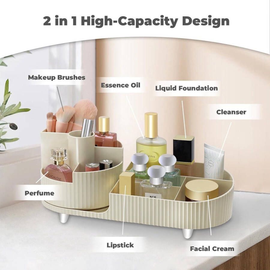 Make-up cosmetische organisator 360° roterende schoonheidsorganisator cosmetische organisator multifunctionele cosmetische opslag voor kaptafel badkamer en slaapkamer