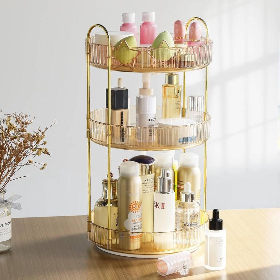 Make Up Cosmetische Organiser 360° Rotatie 3-Laags Verstelbare Cosmetische Huidverzorgingsorganiser Cosmetische Opbergdoos Gemaakt van Plastic voor Kaptafel Badkamer Slaapkamer