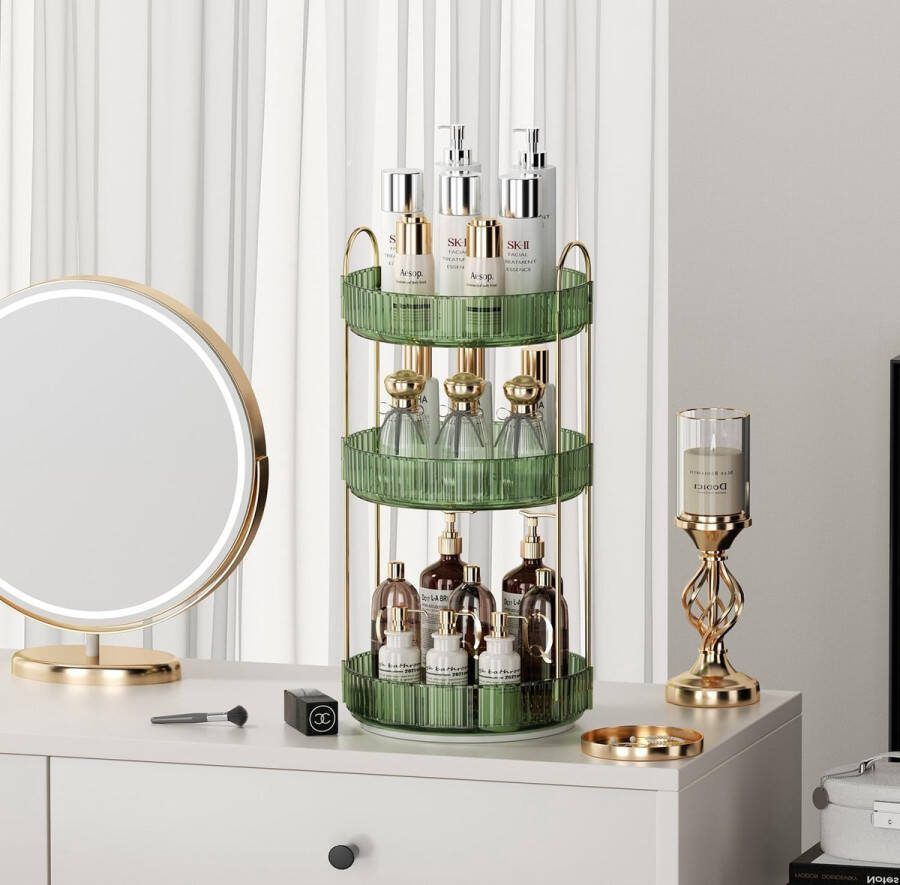 Make-up Cosmetische Organizer 360° Draaibaar Badkamer Dressoir Slaapkamer Cosmetische Vitrinekasten Opbergdoos Desktop Schoonheidsopslag Kaptafel Huidverzorging Aanrecht Organizer (Donkergroen)