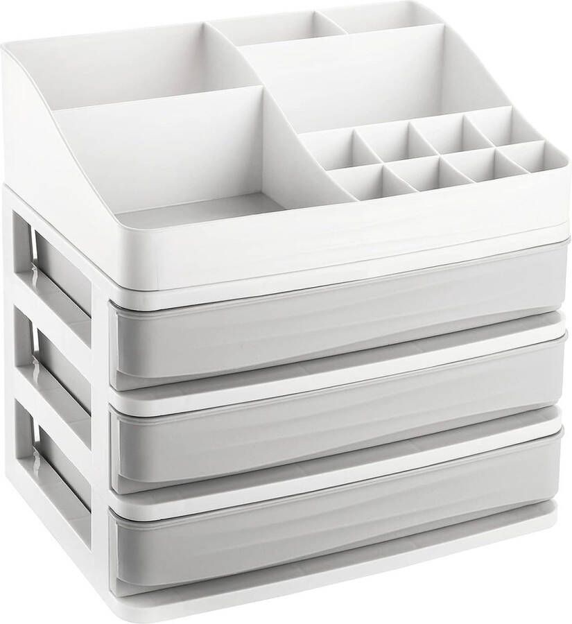 Make-up cosmetische organizer met laden huidverzorgingsopbergdoos met borstel lippenstifthouder desktop opbergdoos voor slaapkamer sieraden haaraccessoires (grijs)