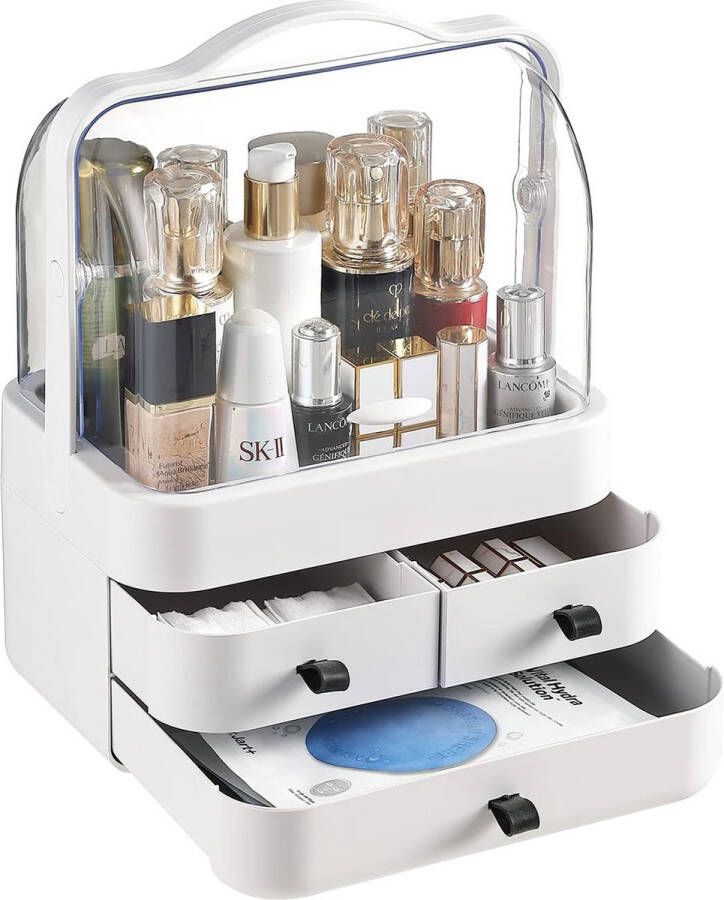 Make-up Cosmetische Organizer Opberglade Stofdichte Beauty Organizer Opbergdoos met Deksel Draaggreep 180° Draaibaar Make-up Cosmetische Box voor Dressoir Badkamer Slaapkamer Zwart