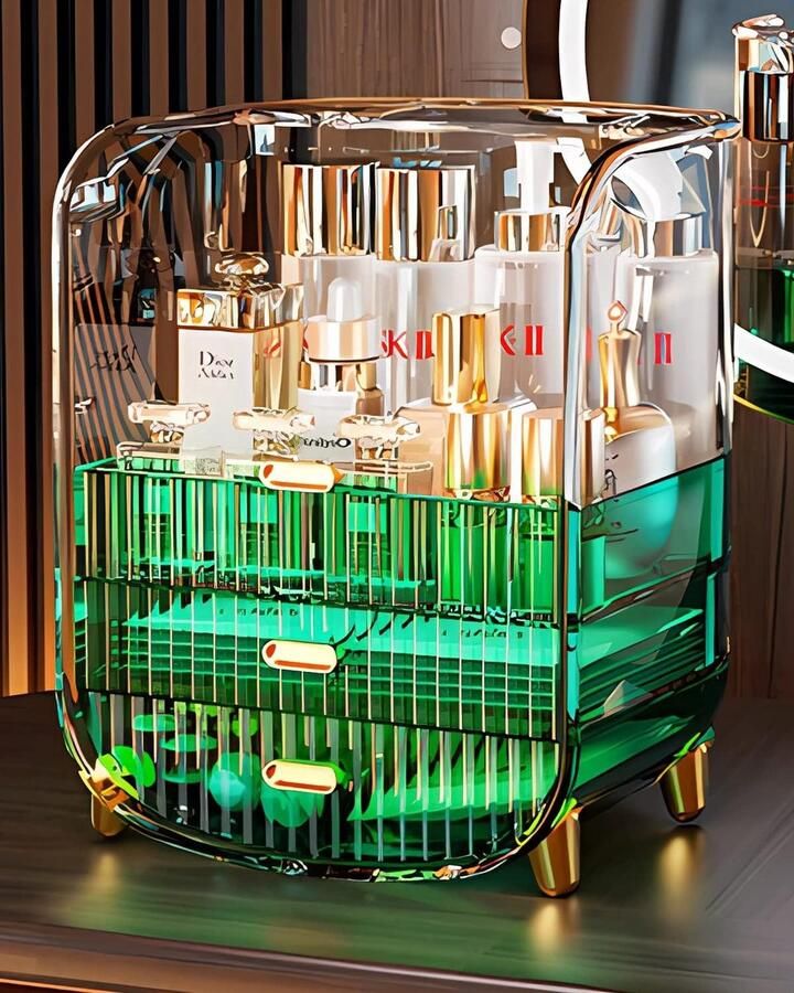 Make-up Displaykast met Laden Grote Capaciteit Make-up Organizer voor Huidverzorging Lippenstift Kwasten en Sieraden Stofdicht Waterdicht Groen