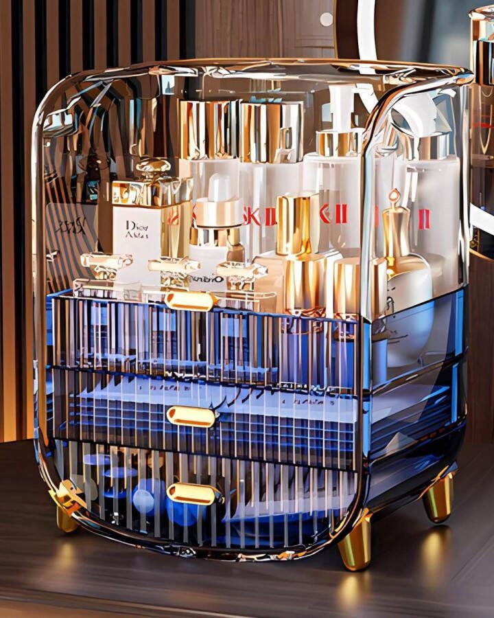 Make-up Displaykast met Laden Grote Capaciteit Make-up Organizer voor Kaptafel Stofdichte Waterdichte Opslag voor Huidverzorging Lippenstift Kwasten en Sieraden Blauw