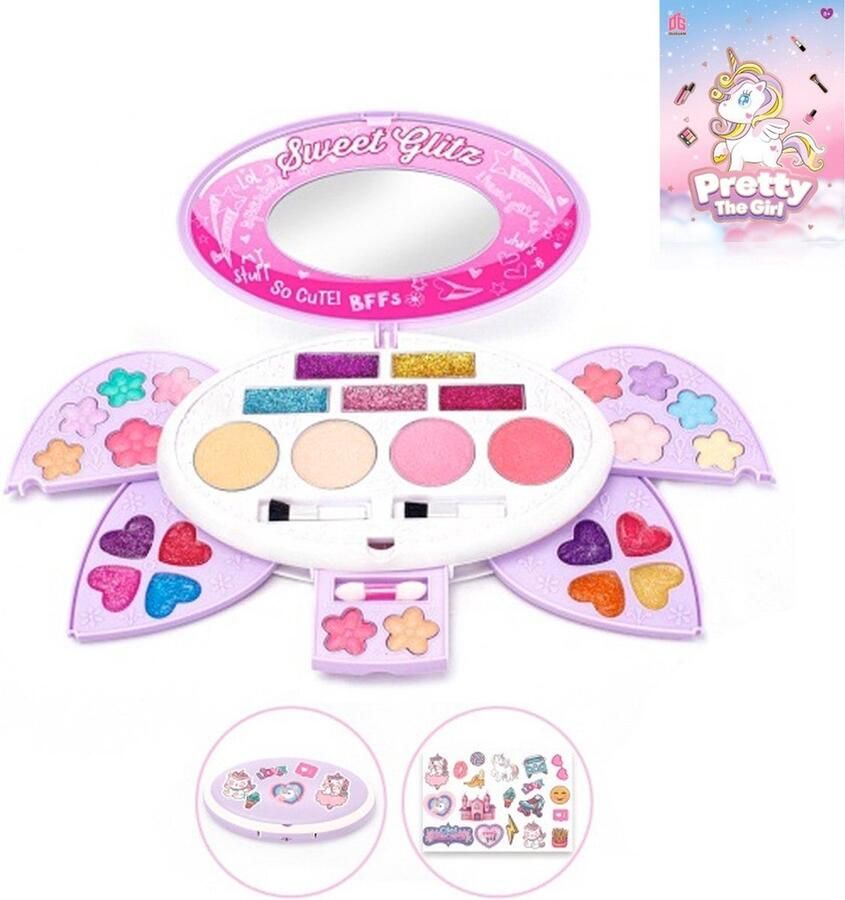 Make up Doos Meisjes- kinder speelkoffer(met Themastickers)-Veiligheid- Kinderen Make-up Sets voor meisjes Veilig & Echt Wasbaar Rollenspel Kids Make Up Kit Meisjes Speelgoed met Cosmetische Case voor Meisjes