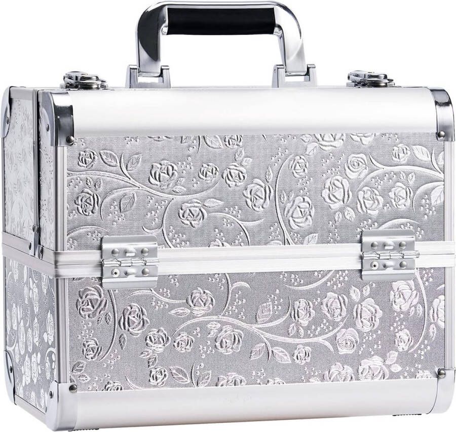 Make-up koffer leeg groot make-up koffer afsluitbaar beauty case kapperskoffer nageldoos nageldesign koffer gereedschapskoffer multi-koffer zilver