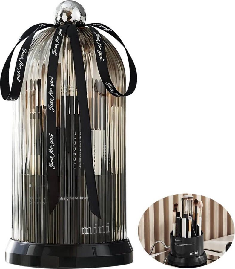 Make-up kwasten organizer 360° draaibare cosmetica organizer met deksel kwastenhouder cosmetica make-up kwasten opberger met 7 compartimenten cosmetica opberger voor kaptafel badkamer (zwart)
