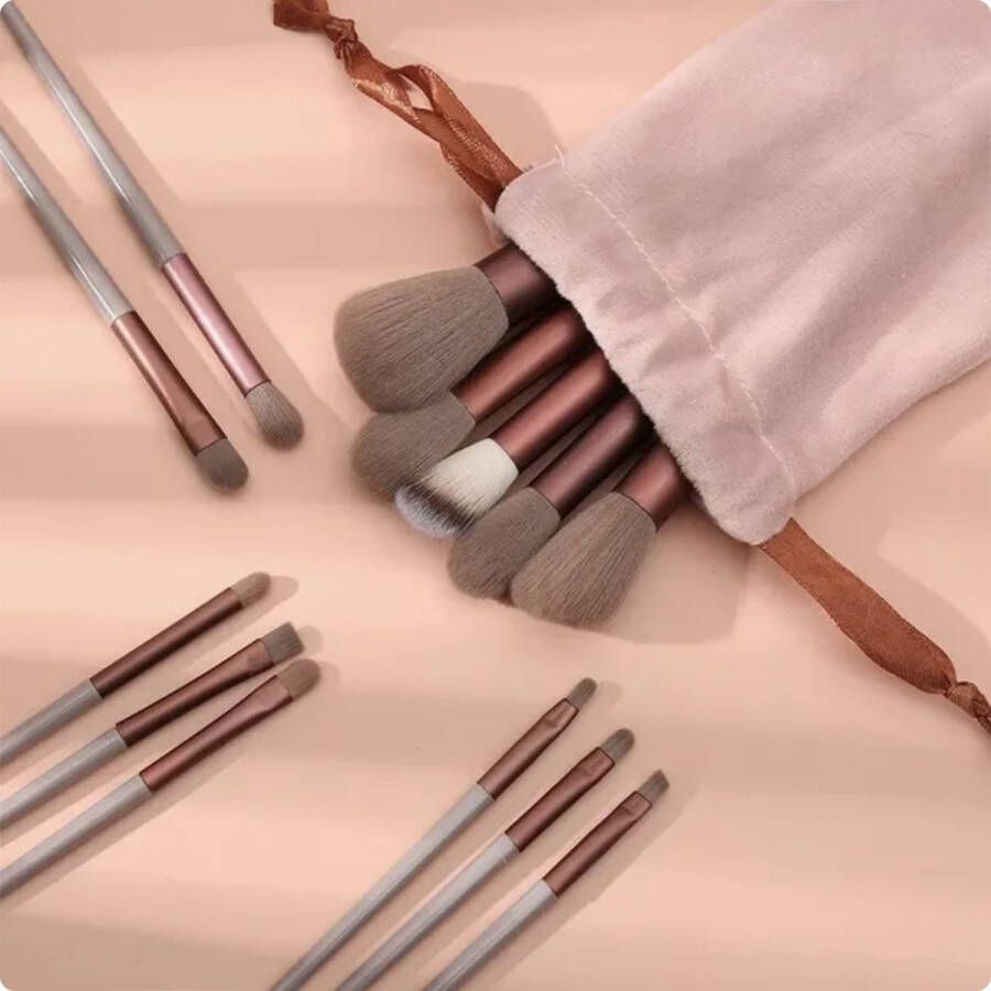 Make-Up Kwasten Set 13 Stuks Hoge Kwaliteit Inclusief Luxe Bewaartasje Makeup Kwasten & Pencelen Oud Roze Bruin 13 Stuks Foundation Kwast Brush Concealer Oogschaduw & meer Luxe Make-up Kwasten Complete Set