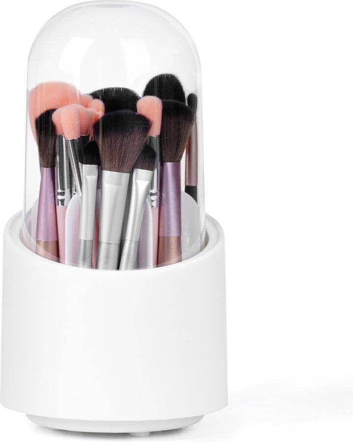 Make-up kwastopslag met deksel 360 graden draaibare borstelhouder cosmetica voor make-uptafel met stof- en waterdicht doorzichtig kunststof deksel voor cosmetica- en