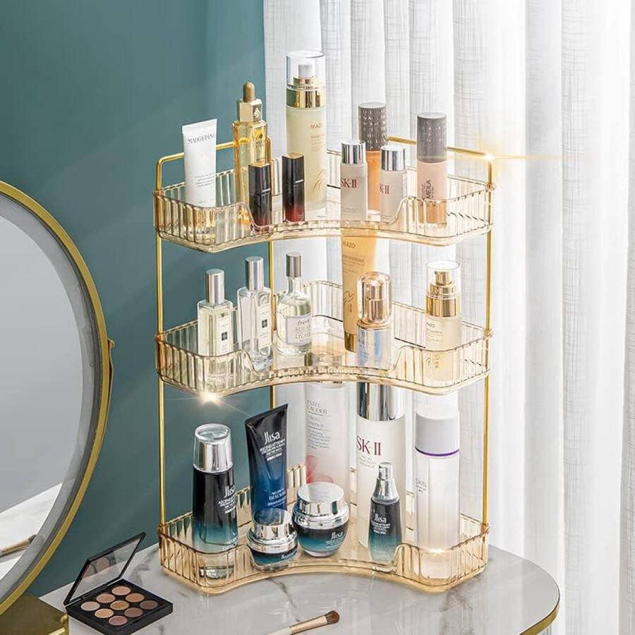 Make-up organisator cosmetische organisator parfum organisator huidverzorging organisator voor badkamer kaptafel (3 lagen amber)