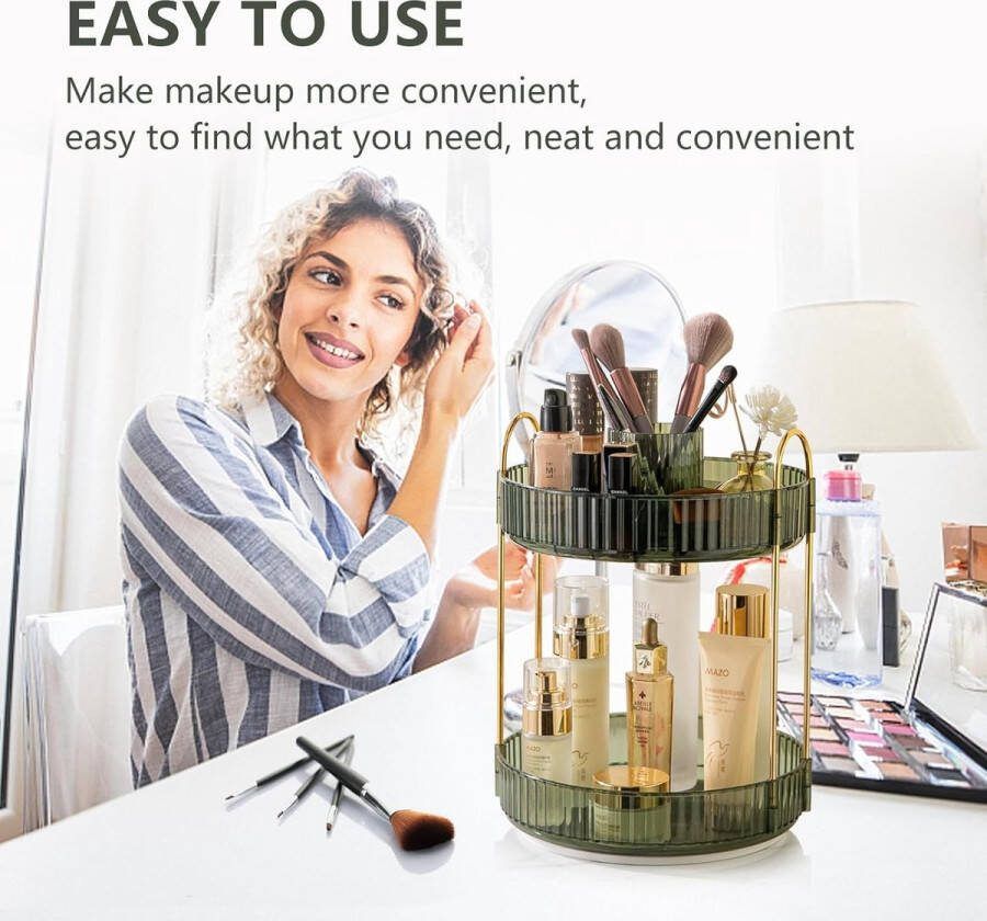 Make-up organizer 2 etages 360 graden draaibaar cosmetica-organizer groen hoge capaciteit voor kaptafel slaapkamer badkamer keuken (groen)