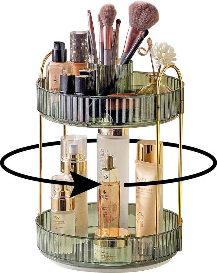 Make-up organizer 2 etages badkamerorganizer voor parfums en make-up huidverzorging toiletartikelen enz. Multifunctionele organizer rek voor commode slaapkamer woonkamer (groen)