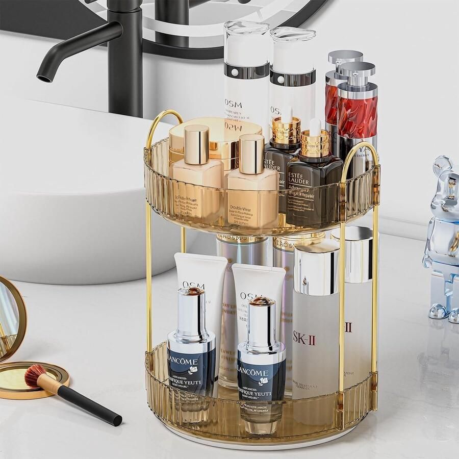 Make-up organizer 2 lagen 360° roterende cosmetische kaptafel organizer huidverzorging parfum organizer goud hoge capaciteit voor parfums en make-up huidverzorging