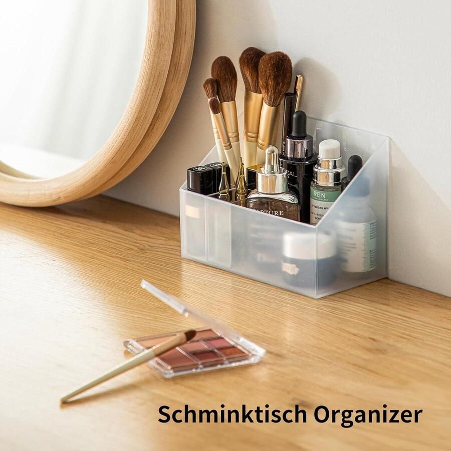 Make-up organizer 2-pack kunststof cosmetica opbergdoos met beweegbare binnenkoffer wit en transparant voor make-uptafel en badkamerkast