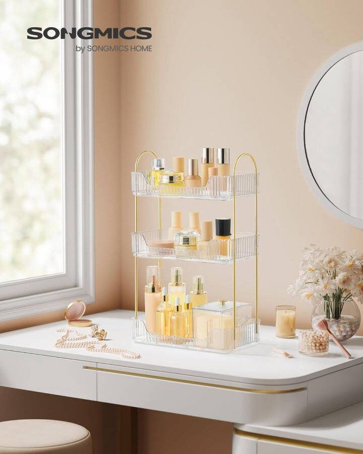Make-up organizer 2 soorten accessoires cosmetica-organizer 3 niveaus rechthoekig aanpasbaar opslag voor make-uptafel cadeau-idee transparant