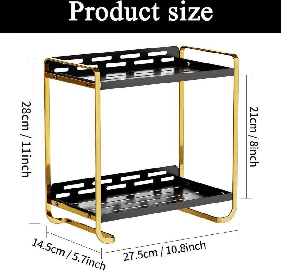 Make-up organizer 2 verdiepingen cosmetica-opbergmand parfumorganizer skincare organizer badkamerorganizer voor commode slaapkamer woonkamer (zwart goud)