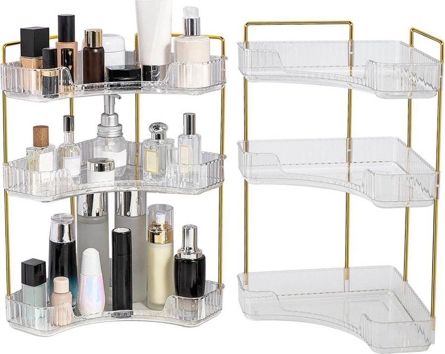 Make-up organizer 3 verdiepingen verstelbaar cosmetica huidverzorging organizer grote capaciteit opbergdoos desktop make-up carrousel voor commode en badkamer (driehoekig-B)