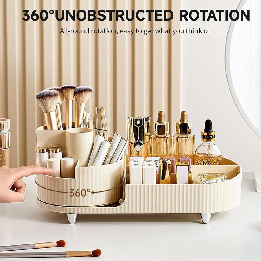 Make-up organizer 360 graden draaibaar cosmetica-organizer met 9 vakken multifunctionele cosmetica-opslag voor kaptafel slaapkamer badkamer crèmewit