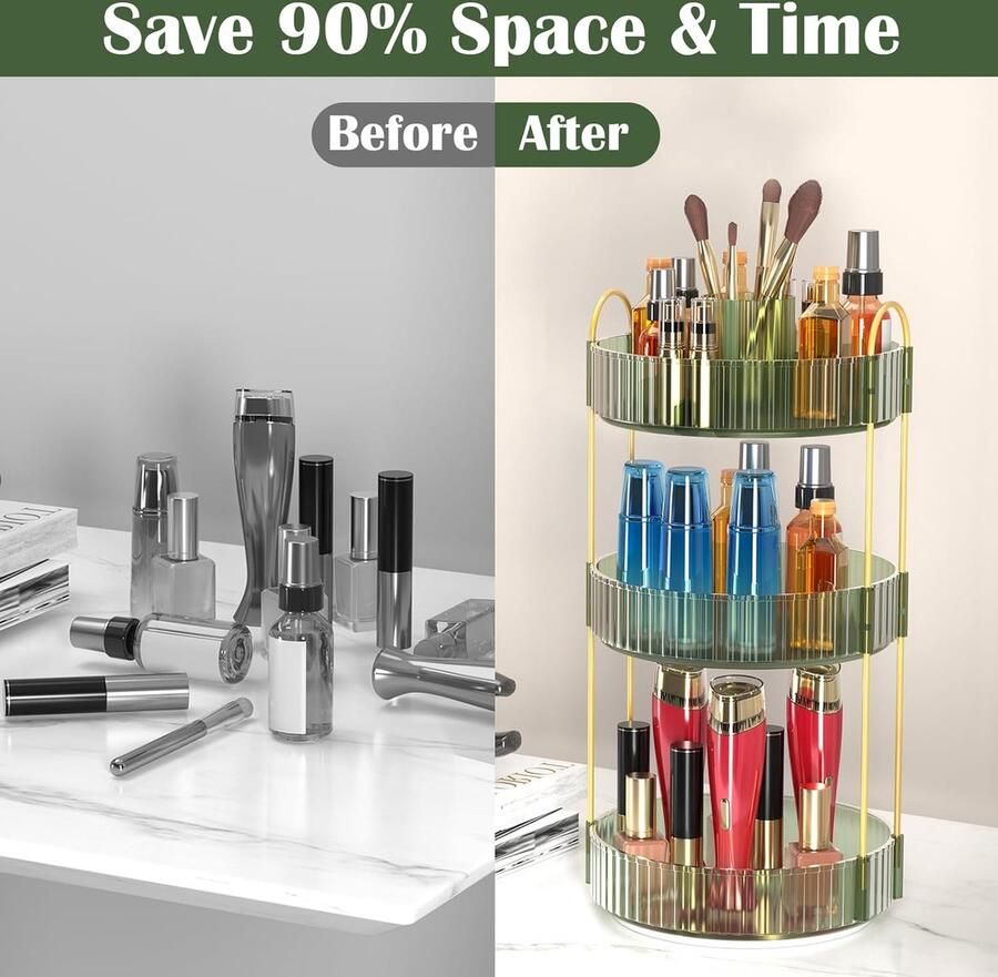 Make-up organizer 360 graden draaibaar make-uptafel cosmetica-organizer parfum Skincare beauty cosmeticabox accessoires voor dressoir slaapkamer badkamer (3 lagen)