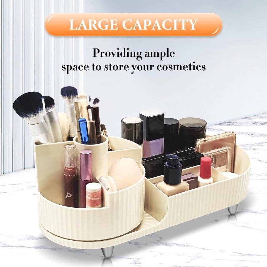 Make-up organizer 360° roterende make-up organizer roterende cilinder en compartiment 2 in 1 cosmetische organizer make-up opbergorganizer met grote capaciteit voor badkamer ladekast