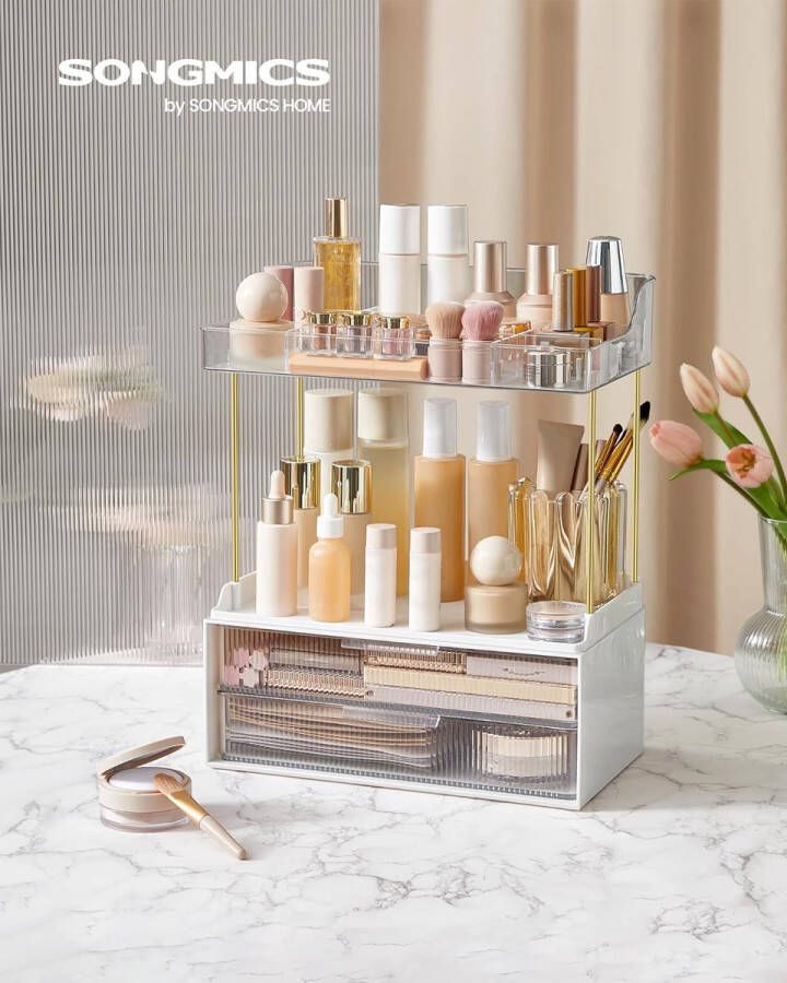 Make-up organizer 4 niveaus cosmetica-organizer 4 scheidingswanden make-upbox voor make-uptafel antislip badkamer slaapkamer keuken 20 x 32 x 39 1 cm transparant