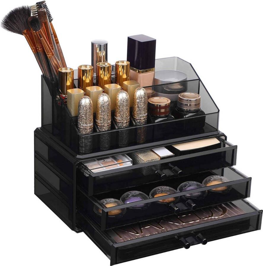 Make-up organizer acryl cosmetische opbergdoos lippenstift nagellak zwart JKA009BK