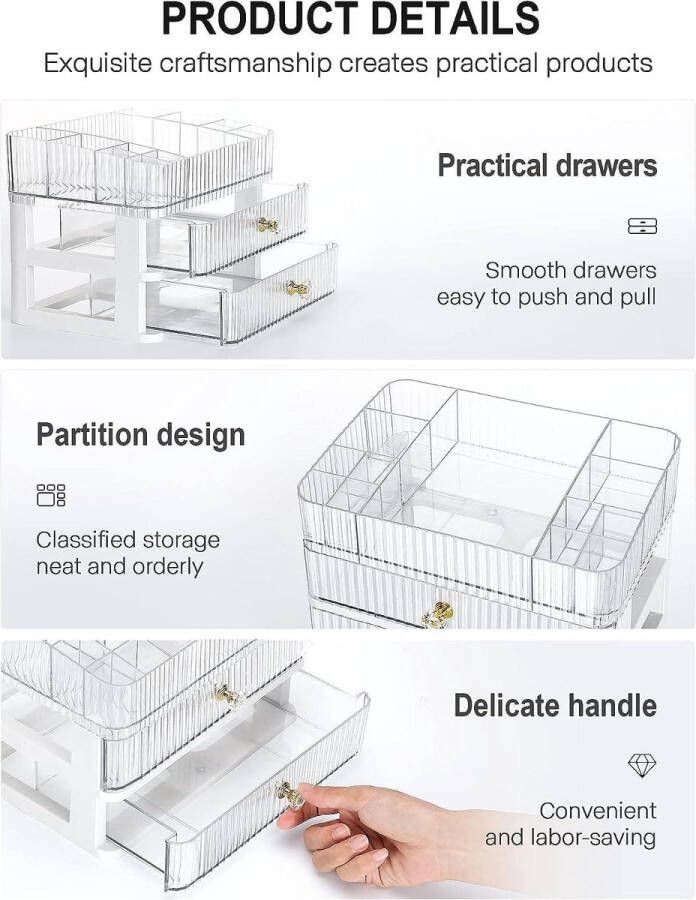 Make-up organizer Acryl make-up box met 2 laden Badkamer make-up opbergbox voor oogschaduw en lippenstift make up tafel