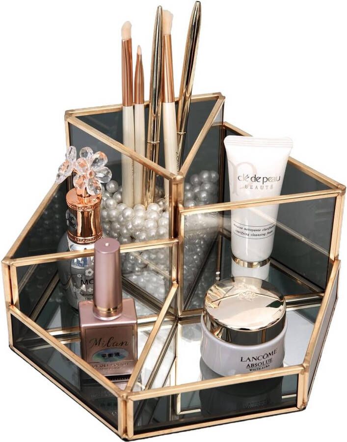 Make-up Organizer Beauty Organizer Zwart Glazen Penseelhouder Retro Cosmetische Box