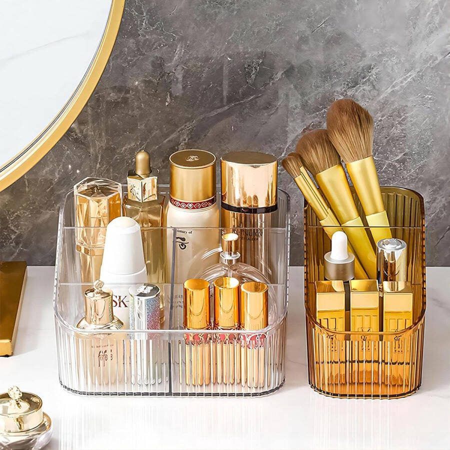 Make-up organizer cosmetica organizer met 5 compartimenten acryl cosmetische opberger met grote capaciteit kaptafel organizer voor penselen eyeliners lippenstift en huidverzorging (transparant L)